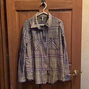 Distressed Plaid Free People Zip Jacket